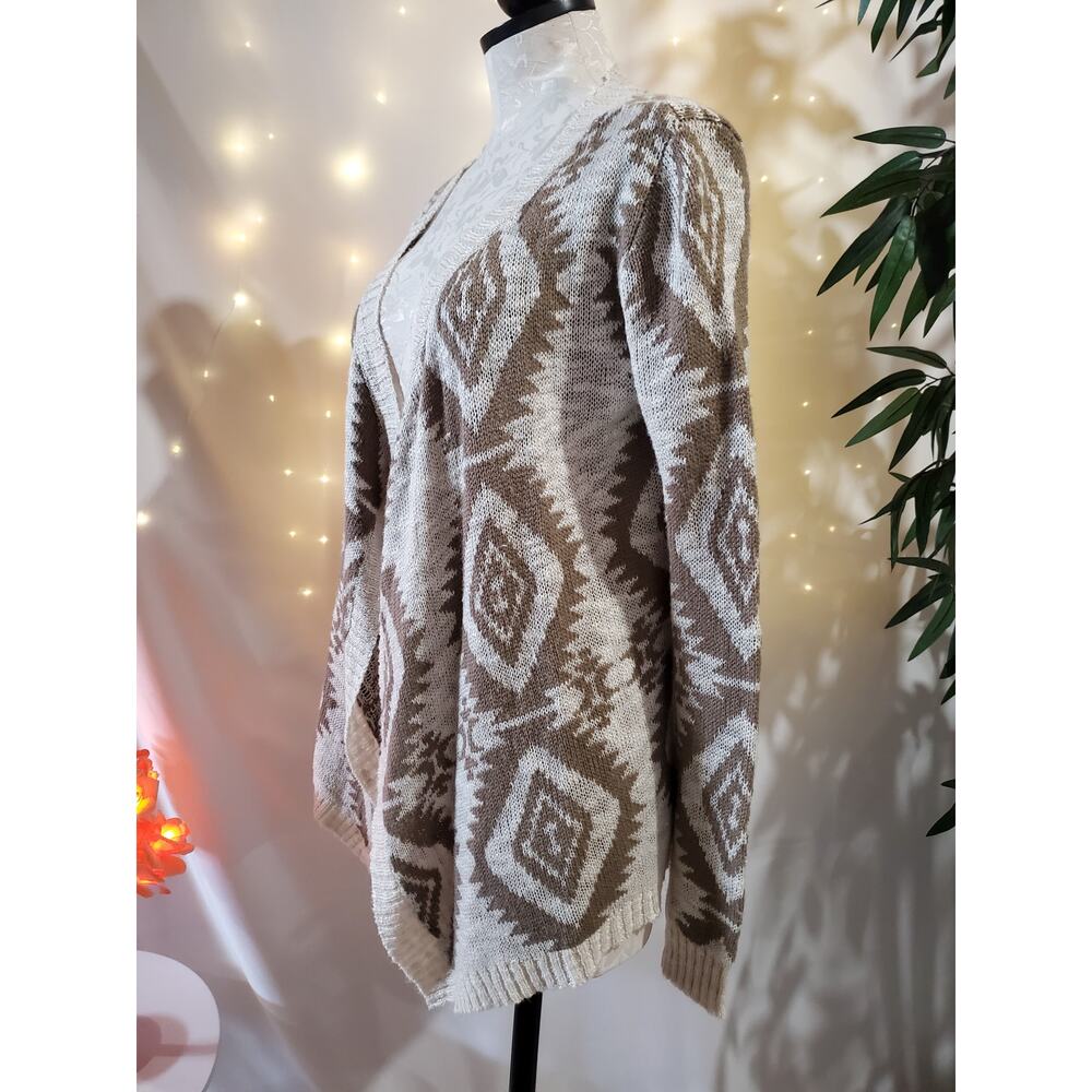 Arizona Aztec Diamond Neutral Tan Cream Open Cardigan Sweater Womens Size S - Picture 6 of 13